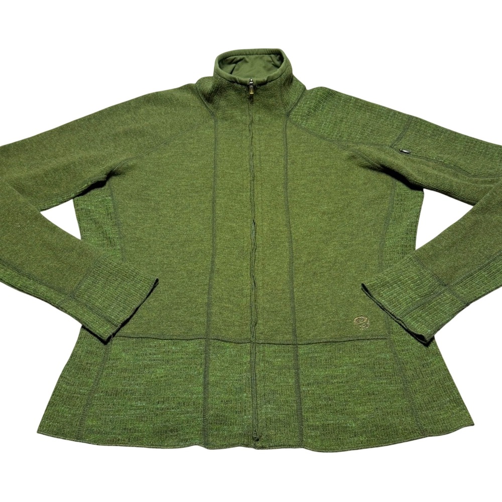 Mountain Hardwear Women L Full Zip Sweater wool Mock Neck Green Outdoor